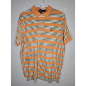 Polo Ralph Lauren Mens Size Large Orange Striped Cotton Short Sleeve Shirt